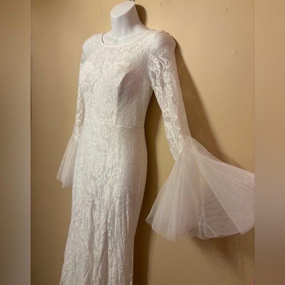 White Lace Bell Sleeve wedding Dress SZ S - Picture 5 of 14